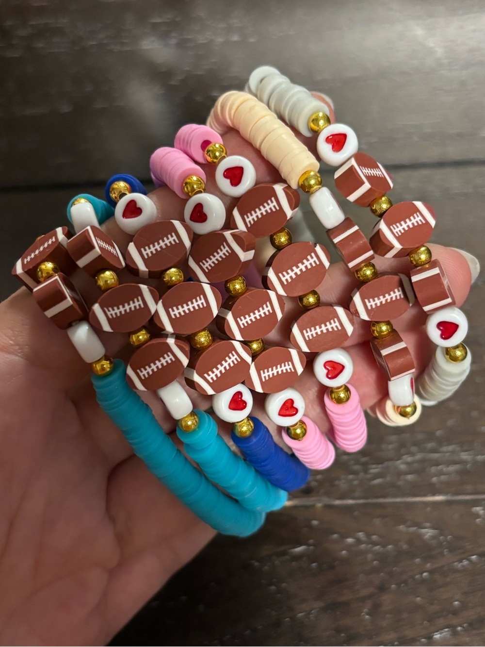 Football Beaded Bracelets - Lot of 7